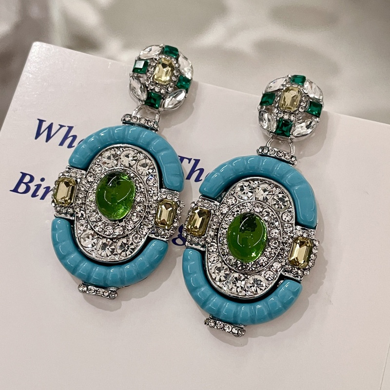 Women'S Fashion Victorian Era - ヴィンテージターコイズエメラルドシルバードロップダングルイヤリング、ビクトリア朝時代のフルダイヤモンド宝石ブルーイヤースタッド、チャンキーなステートメントジュエリー