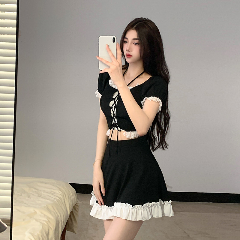 Women Fashion Style - インスタ風レディースツーピーススカート付き水着 温泉用スリム体型補正ファッションビーチウェア