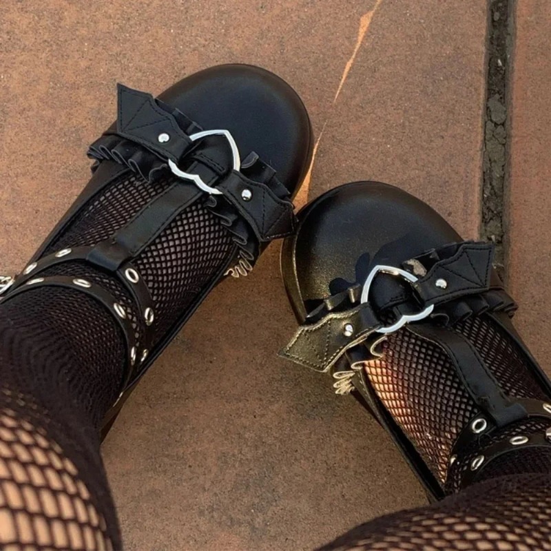 Women'S Fashion Walking Shoes - 新しいスイートハートバックルウェッジメアリージェーンズ女性ピンク T ストラップ分厚いプラットフォームロリータ靴女性パンクゴシックコスプレ靴 43