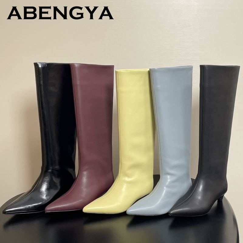 Women'S Fashion Boots 2025 - 2025秋冬 キトゥンヒール ニーハイブーツ レディース ポインテッドトゥ 本革