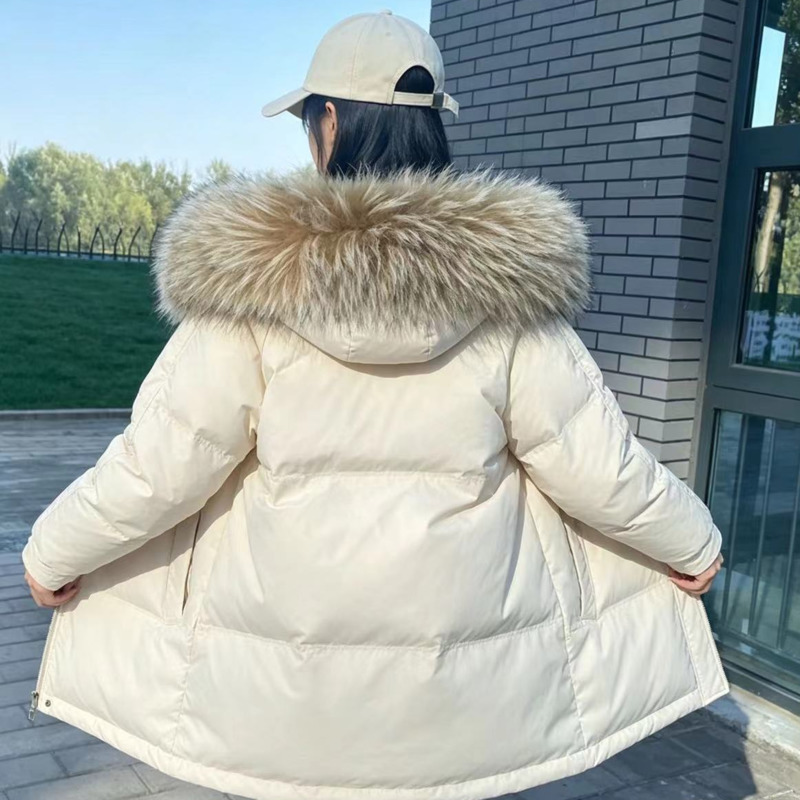 Women'S Fashion Parka - アライグマの毛皮の襟付きジャケット、女性用本物の毛皮の襟、暖かい天然毛皮のフード装飾、冬用パーカーコートジャケット、毛皮のフードトリム
