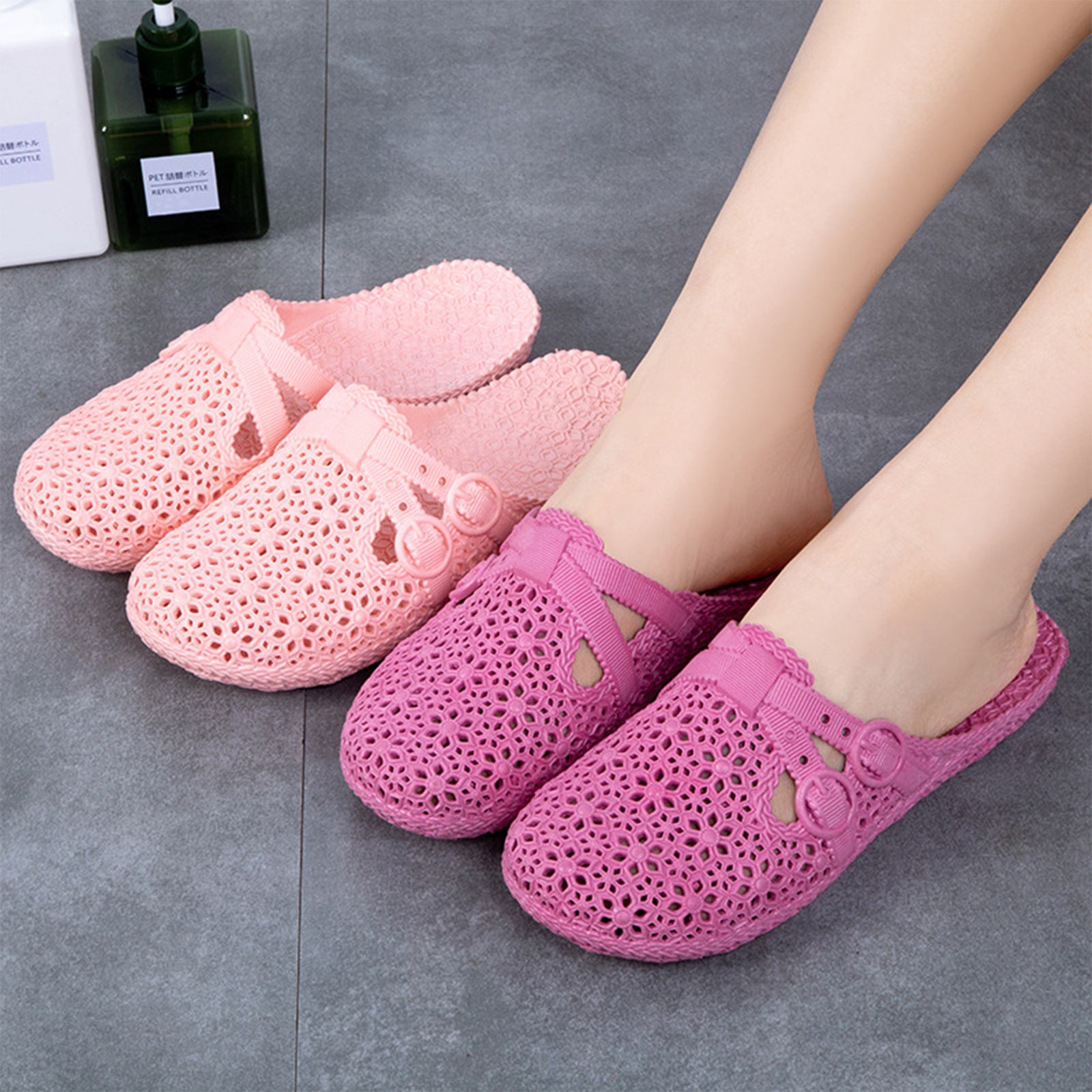 Women'S Fashion Walking Shoes - ラップトゥ通気性スリッパ夏の屋外穴あき靴ホームファッションカジュアル中空バックルスリッパ女性のための