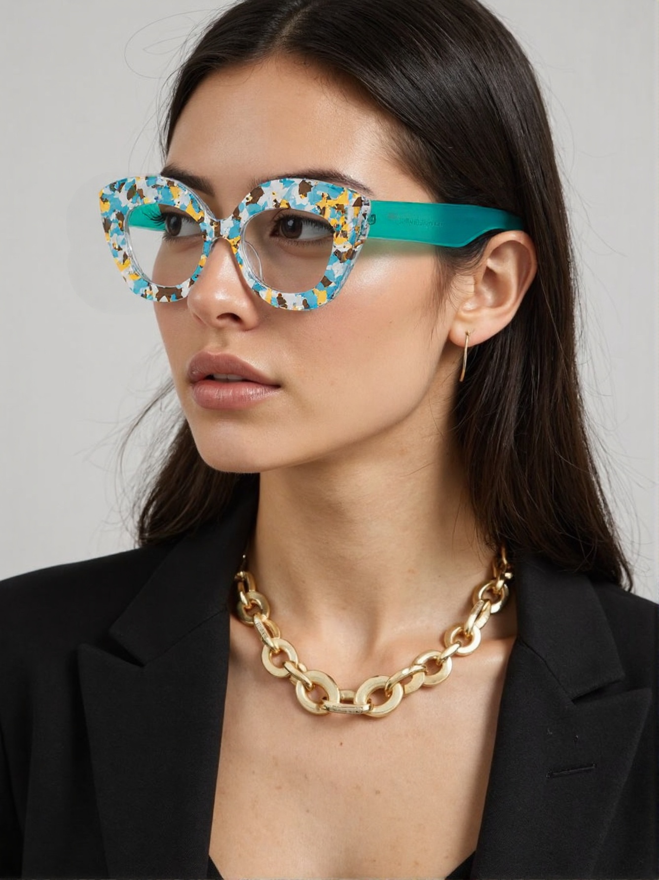 Women'S Fashion Glasses Non Prescription - 大きなフレームのキャットアイ型花柄ガラス質感のエレガントな女性用メタルブルーライトカット非度付きメガネ。年次総会、ランウェイショー、ストリートフォトグラフィー、ファッションアクセサリーに最適です。