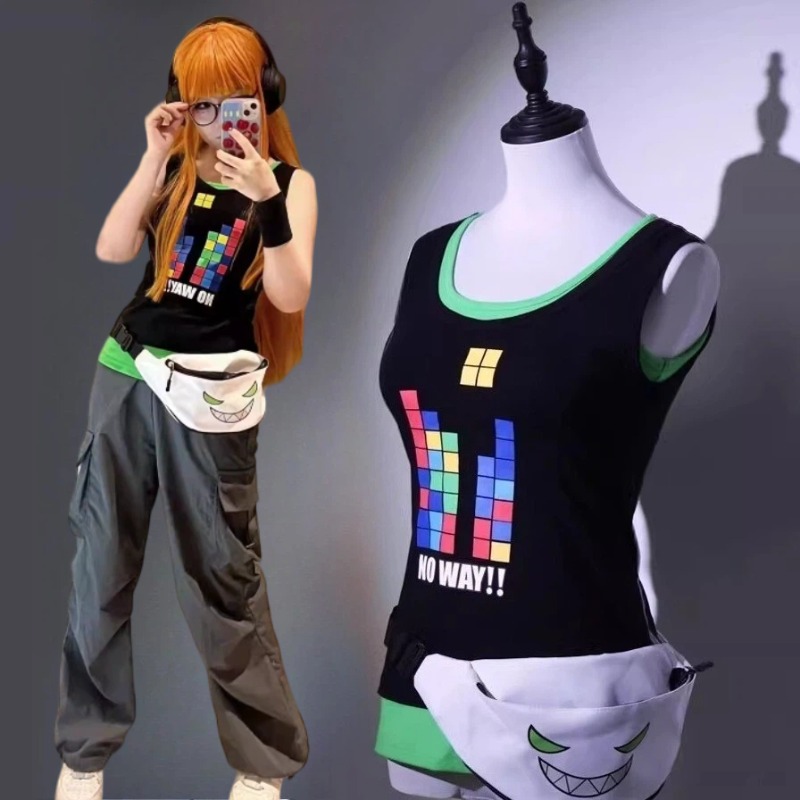 Knitted Vest Women - アニメさくら双葉コスプレ衣装ノースリーブルーズベスト Y2k トップスカジュアル服バッグ女性のためのハロウィンカーニバルパーティースーツ