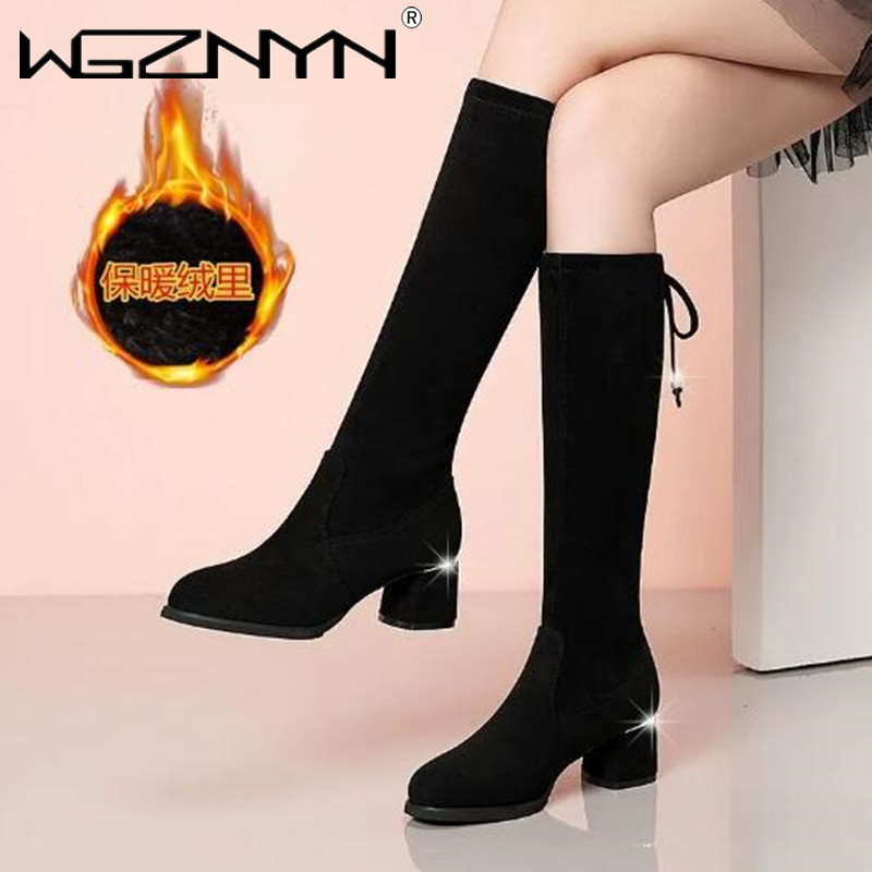 Women'S Fashion Boots 2025 - 女性の丸いつま先のスエードハイヒールブーツ,快適な黒い膝の靴,秋,冬,新しい,ファッション,2022