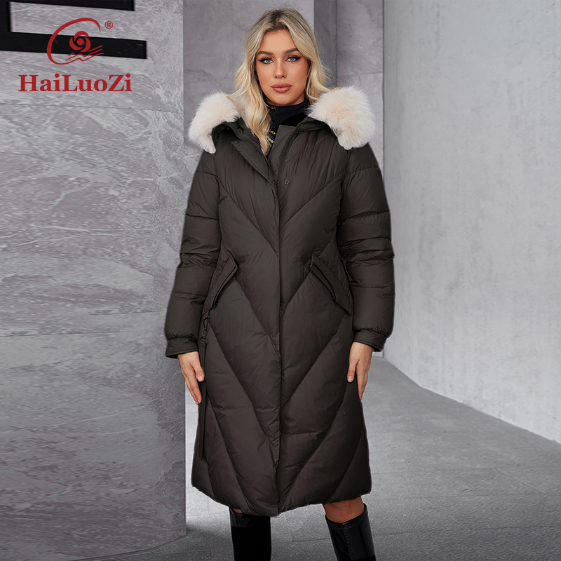 Women'S Fashion Parka - Hailuozi-女性用スラッシュポケットフード付きロングパーカコート、暖かい冬のジャケット、ファッション、プラスサイズ、1316、2024