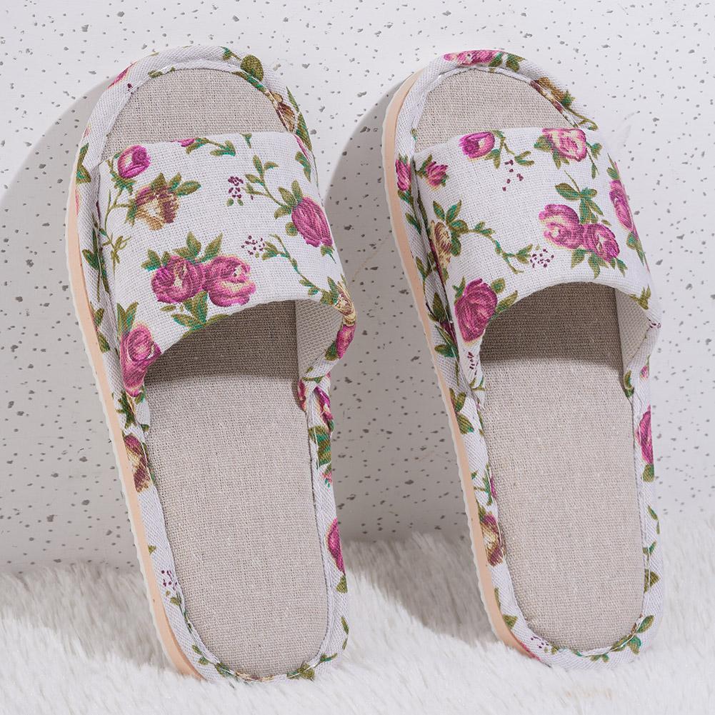 Women'S Fashion Sandals - 快適な麻素材のスリッパ、おしゃれなスリッパ、カジュアルな花柄レディースホーム室内用滑り止めサンダル、春夏カジュアル花柄スライド