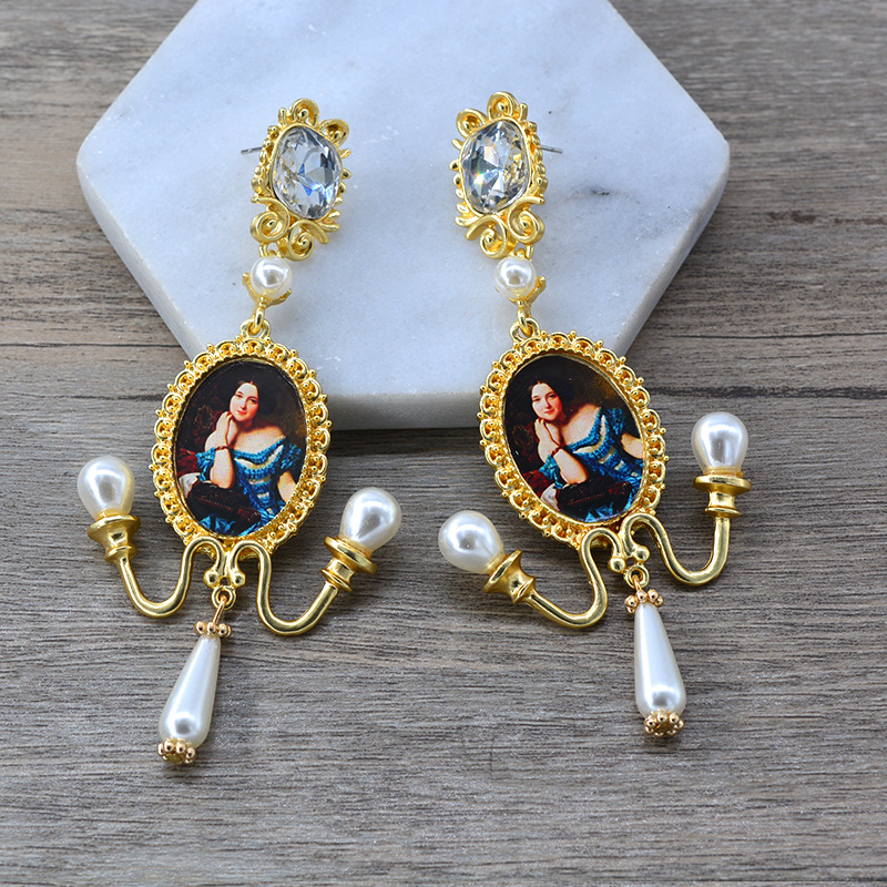 Women'S Fashion Victorian Era - ビクトリア朝の時代-ヴィンテージタッセルイヤリング、コートスタイルのジュエリー、刻まれたバロックパール、イヤードロップ、ダングル、ローズ、コピークイーンポートレート