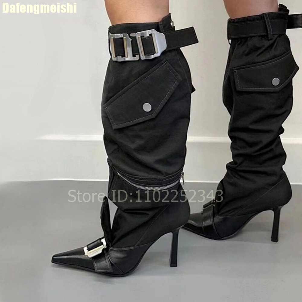 Women'S Fashion Boots 2025 - 2026年秋 レディース ニーハイブーツ メタルベルトバックル ポインテッドトゥ スティレットヒール