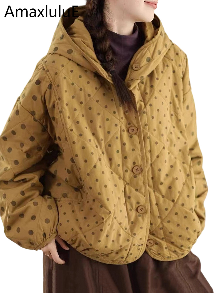 Women'S Fashion Parka - Amax LuluE ボヘミア冬コートレディースファッションドットパッド入りジャケットレディースフード付きカジュアル特大暖かいパーカークラシックアウターウェア