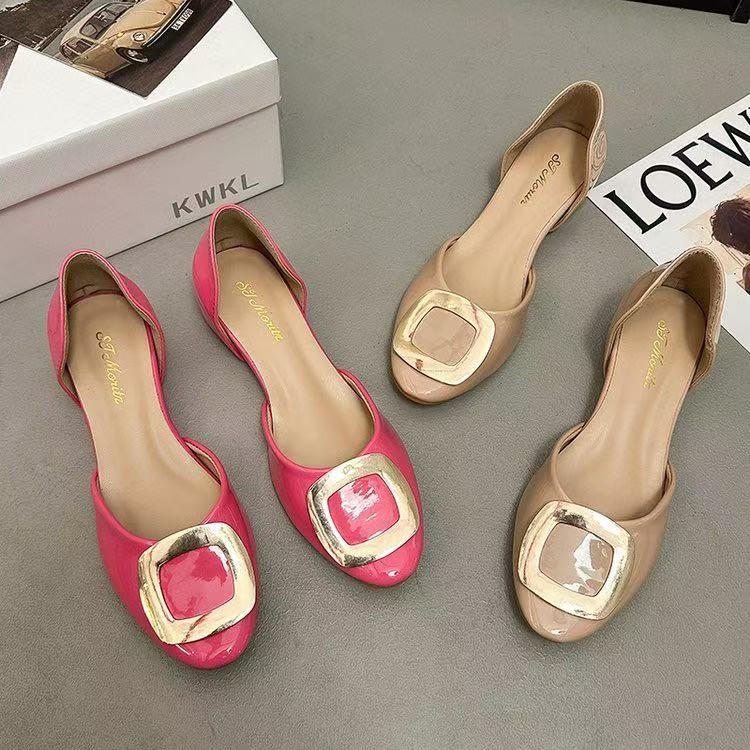 Women'S Fashion Sandals - 女性用ファッションスクエアバックル中空フラットシングルシューズ、おばあちゃんシューズ、メリージェーンクローズドトゥサンダル、スリッポンサンダル