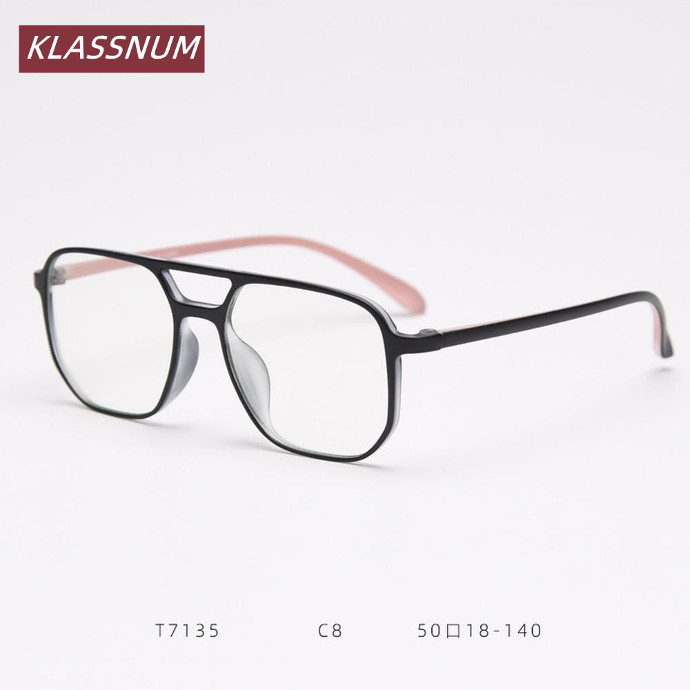 Women'S Fashion Glasses Non Prescription - KLASSNUM ダブルブリッジスクエア眼鏡フレーム男性女性レトロクリアレンズ非処方フラットメガネ韓国ファッション眼鏡