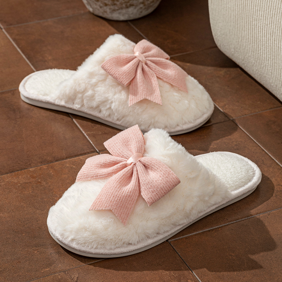 Women'S Fashion Walking Shoes - YNPO 2026 かわいいファッション蝶の弓女性のスリッパ冬屋内暖かさ快適通気性ソフトソールホームカジュアルシューズ