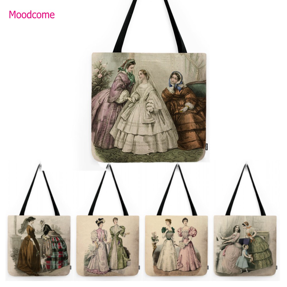 Women'S Fashion Victorian Era - 女性のためのエレガントなクラシックなビクトリア朝のファッションバッグ,女性のための高耐性コットンリネンショルダーバッグ