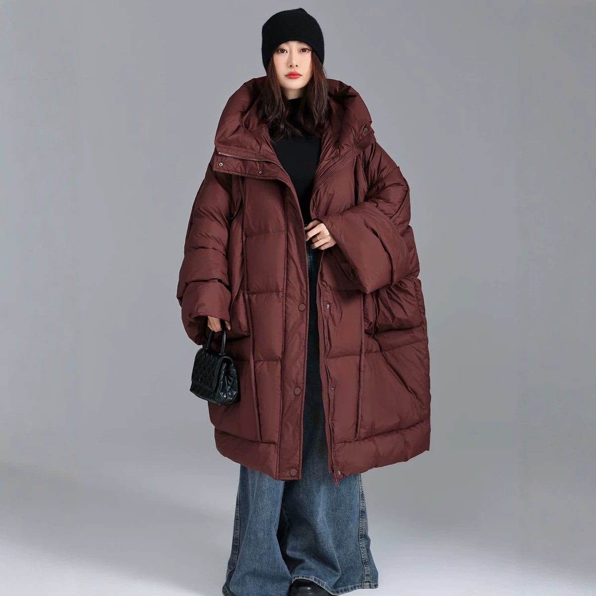 Women'S Fashion Parka - 冬用スタンドカラーゆったりダウンジャケット レディース ホワイトダックダウン 大きめポケット ダウンジャケット 女性用