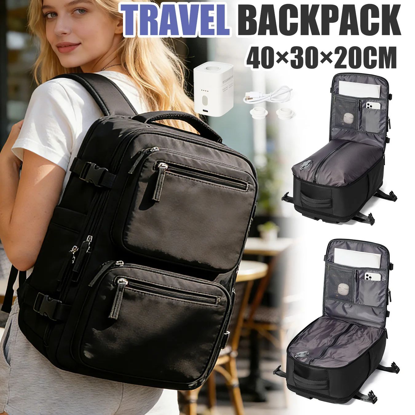 Women'S Fashion Backpack - 女性用バックパック ポンプ付き真空バックパック 機内持ち込み荷物 40x30x20 ライアンエア ウィズエア