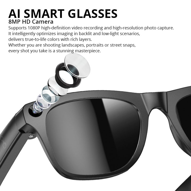 Women Fashion Video - AIスマートグラス 8MP HDカメラ 長時間駆動 タッチコントロール Bluetoothビデオ