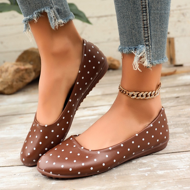 レディース ホワイト ポルカドット フラットシューズ ラウン - Women'S Fashion Walking Shoes のレビューと価格