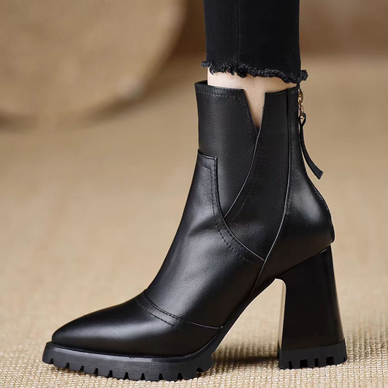Oulylan 厚いハイヒールの女性の靴レトロエレガントなバ - Women'S Fashion Leather Boots のレビューと価格