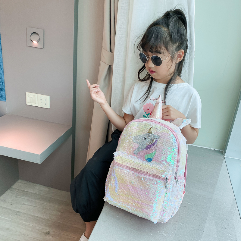 スパンコールユニコーンバックパック ピンク シャイニー 軽量 - Women'S Fashion Backpack のレビューと価格