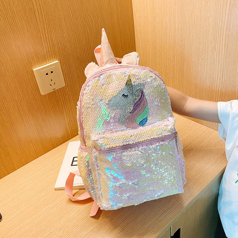 スパンコールユニコーンバックパック ピンク シャイニー 軽量 - Women'S Fashion Backpack のレビューと価格