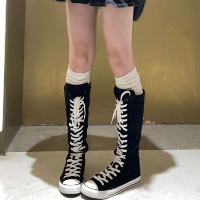 2025 新しいハイカットキャンバスシューズ女性用韓国版ロン - Women'S Fashion Boots 2025 のレビューと価格