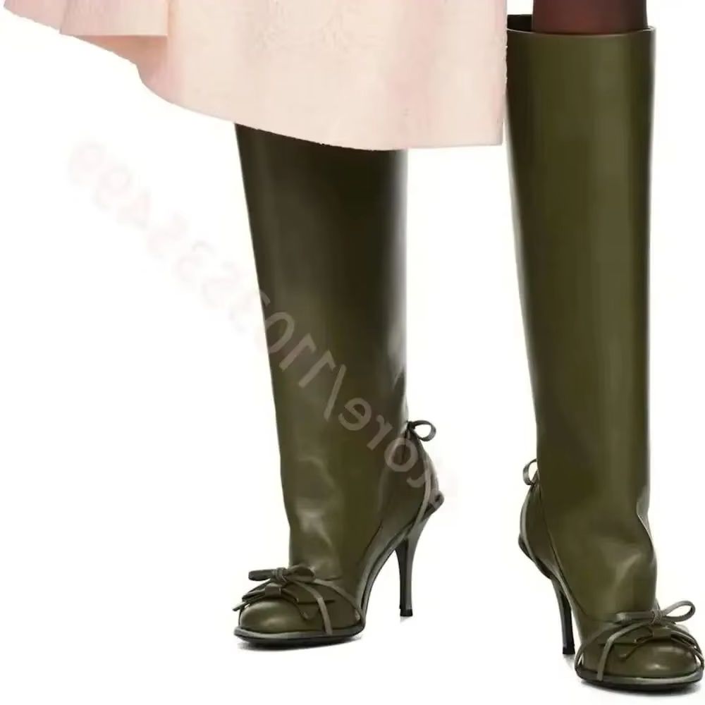 2026 秋グリーンラウンドボウニーハイブーツ新モデルキャッ - Women'S Fashion Boots 2025 のレビューと価格
