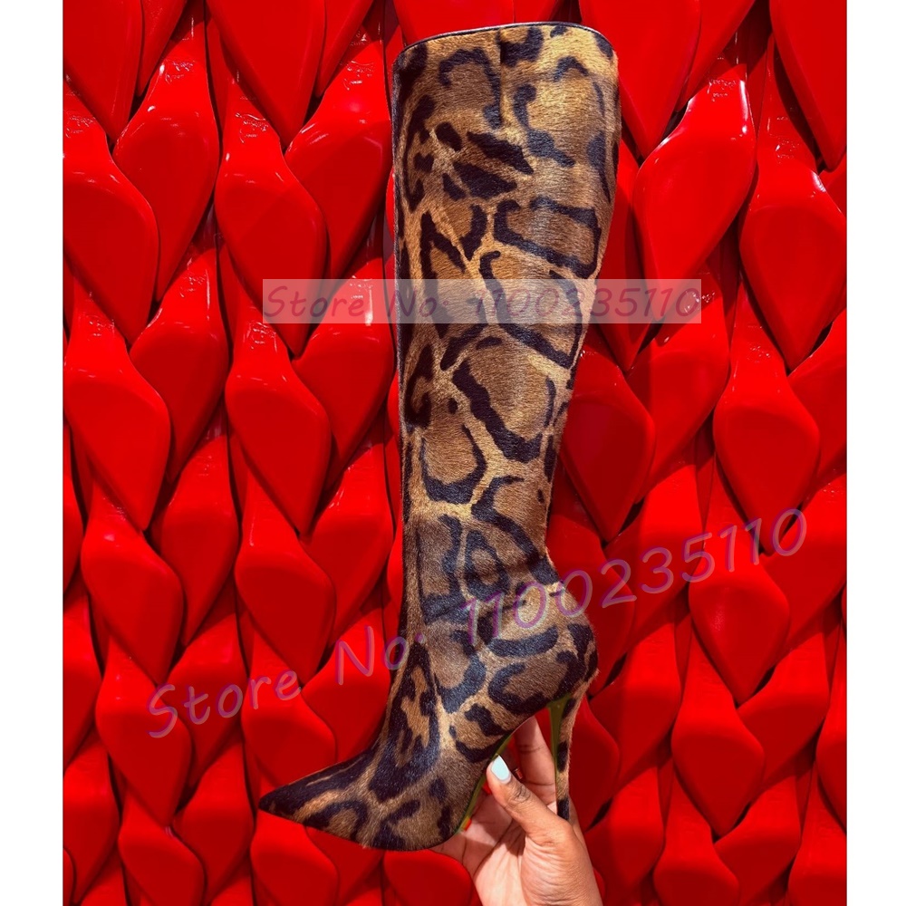 ヒョウ柄フェイク馬毛ニーハイブーツ女性ファッションポインテッ - Women'S Fashion Leather Boots のレビューと価格