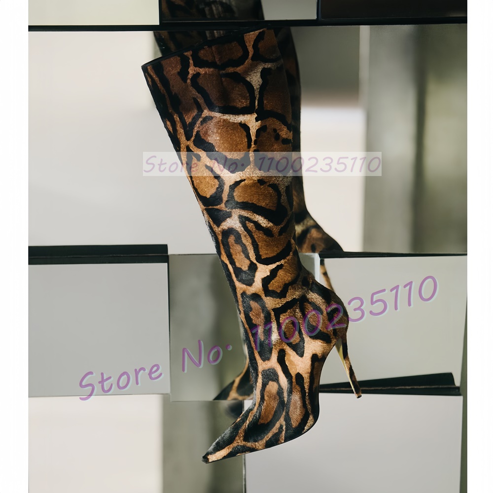 ヒョウ柄フェイク馬毛ニーハイブーツ女性ファッションポインテッ - Women'S Fashion Leather Boots のレビューと価格
