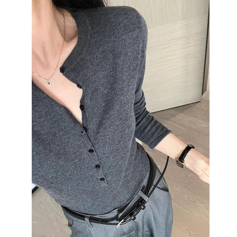 女性長袖トップ V ネックボタンデザイン痩身ソリッドカラーシ - Women Fashion Designer のレビューと価格