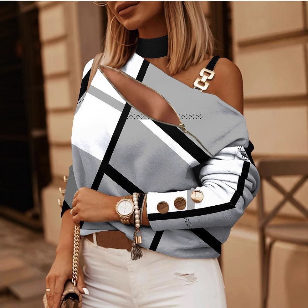 レディース オフショルダー ブラウス ボタンディテール チェ - Women Fashion Style のレビューと価格