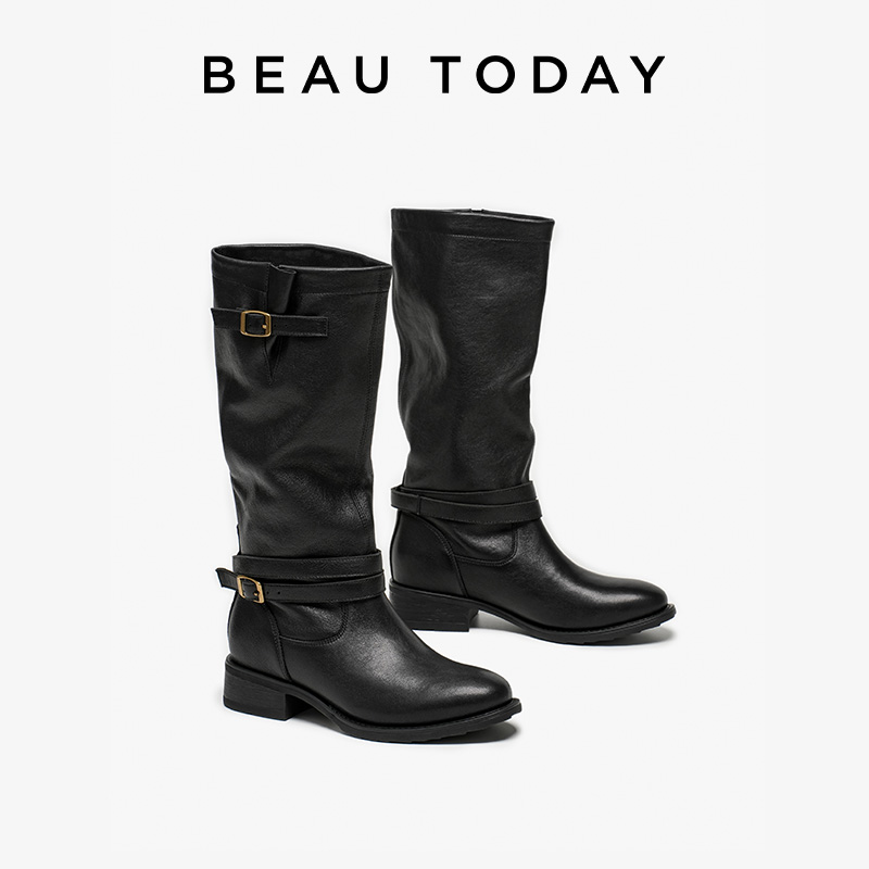 BEAUTODAY ロングブーツ女性シープスキンレザーラウン - Women'S Fashion Leather Boots のレビューと価格