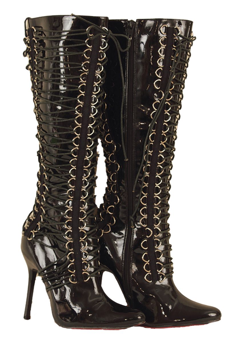 パテントレザークロスストラップポインテッドトゥニーハイ女性ブ - Women'S Fashion Leather Boots のレビューと価格