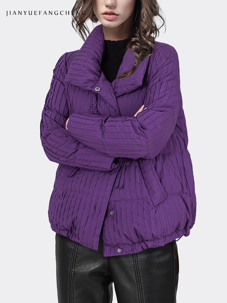 女性用パープルストライプダウンジャケット,ルーズフィット,暖 - Women'S Fashion Parka のレビューと価格