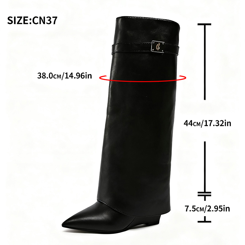黒のPUレザーニーハイブーツ レディース セクシー ポインテ - Women'S Fashion Leather Boots のレビューと価格