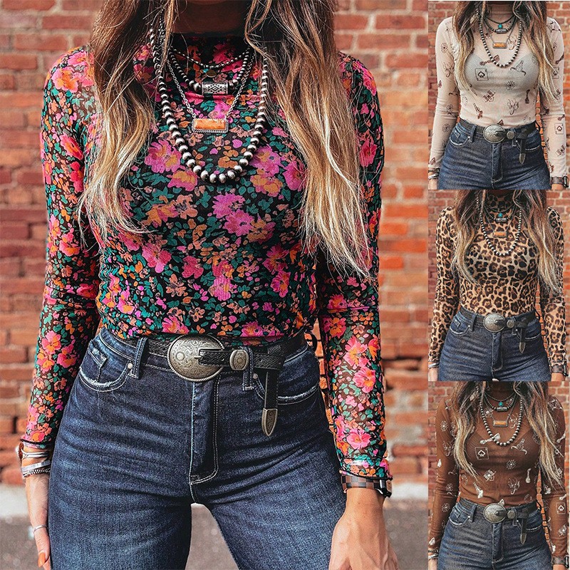 女性の秋のメッシュタートルネックスリムフィット長袖 Tシャツ - Women Fashion Style のレビューと価格