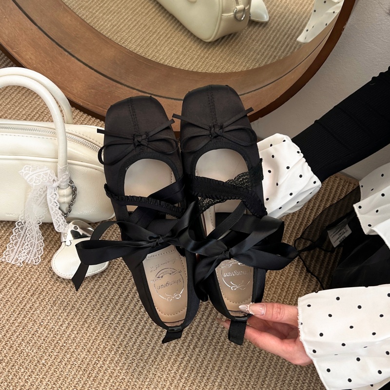 新作春快適レースアップバレエスクエアトゥローカットフラットシ - Women'S Fashion Walking Shoes のレビューと価格