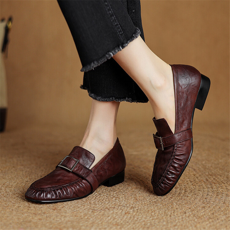 女性用本革モカシン,丸いつま先の靴,プリーツパンプス,厚手の - Women'S Fashion Walking Shoes のレビューと価格
