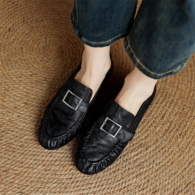 女性用本革モカシン,丸いつま先の靴,プリーツパンプス,厚手の - Women'S Fashion Walking Shoes のレビューと価格