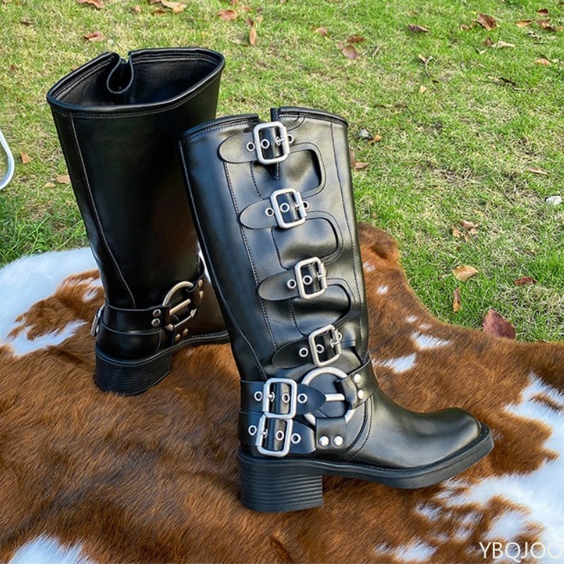 ベルトバックルレトロハイブーツ、新型ロング厚底ヒール、身長ア - Women'S Fashion Boots 2025 のレビューと価格