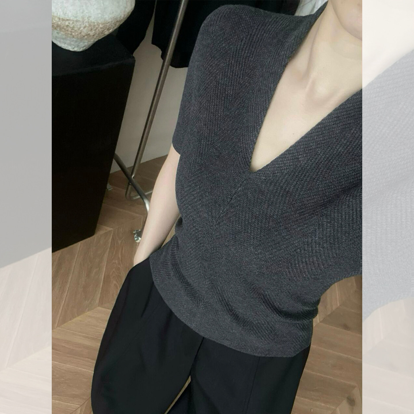 ライトラグジュアリー高級ホワイトVネックニット半袖Tシャツ  - Women Fashion Style のレビューと価格