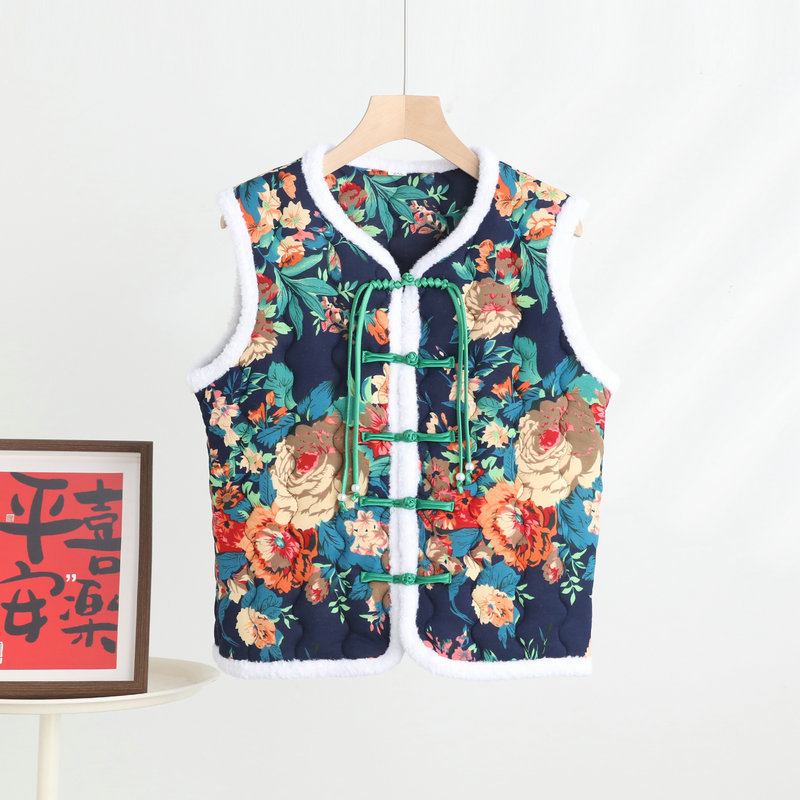 ボタン付きの中国風コットンパッド入りベスト,ノースリーブパー - Women'S Fashion Parka のレビューと価格