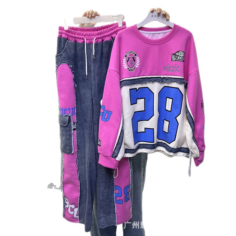 アメリカンハイストリート女性用フーディセット デジタルプリン - Hoodie Women Oversized のレビューと価格
