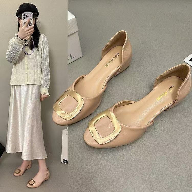 女性用ファッションスクエアバックル中空フラットシングルシュー - Women'S Fashion Sandals のレビューと価格