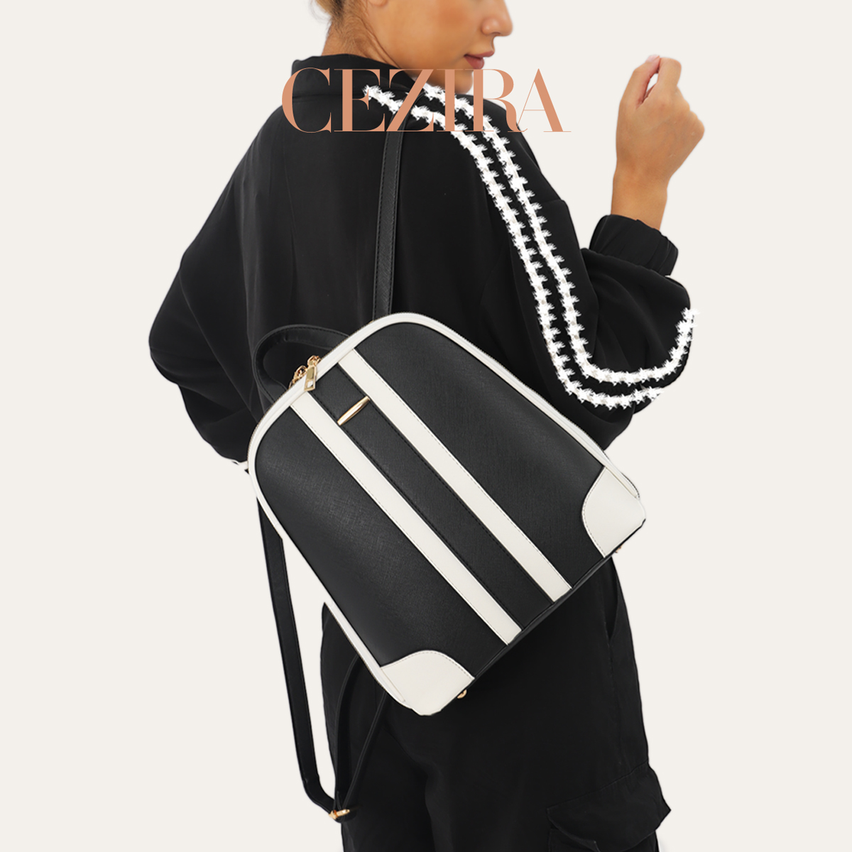 CR ファッション ストライプ パッチワーク バックパックセ - Women'S Fashion Backpack のレビューと価格