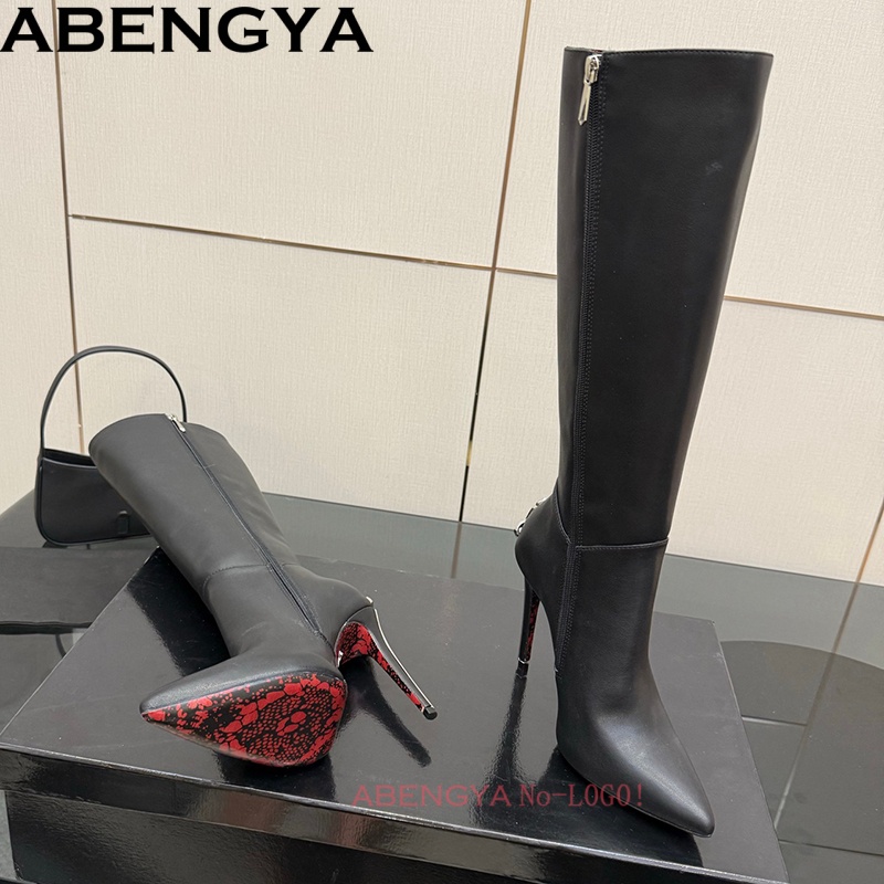 セクシーな黒革ニーハイブーツ女性のための奇妙なヒールパーティ - Women'S Fashion Leather Boots のレビューと価格