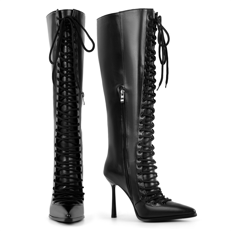 Onlymaker ポインテッドトゥ レースアップ フェイク - Women'S Fashion Leather Boots のレビューと価格