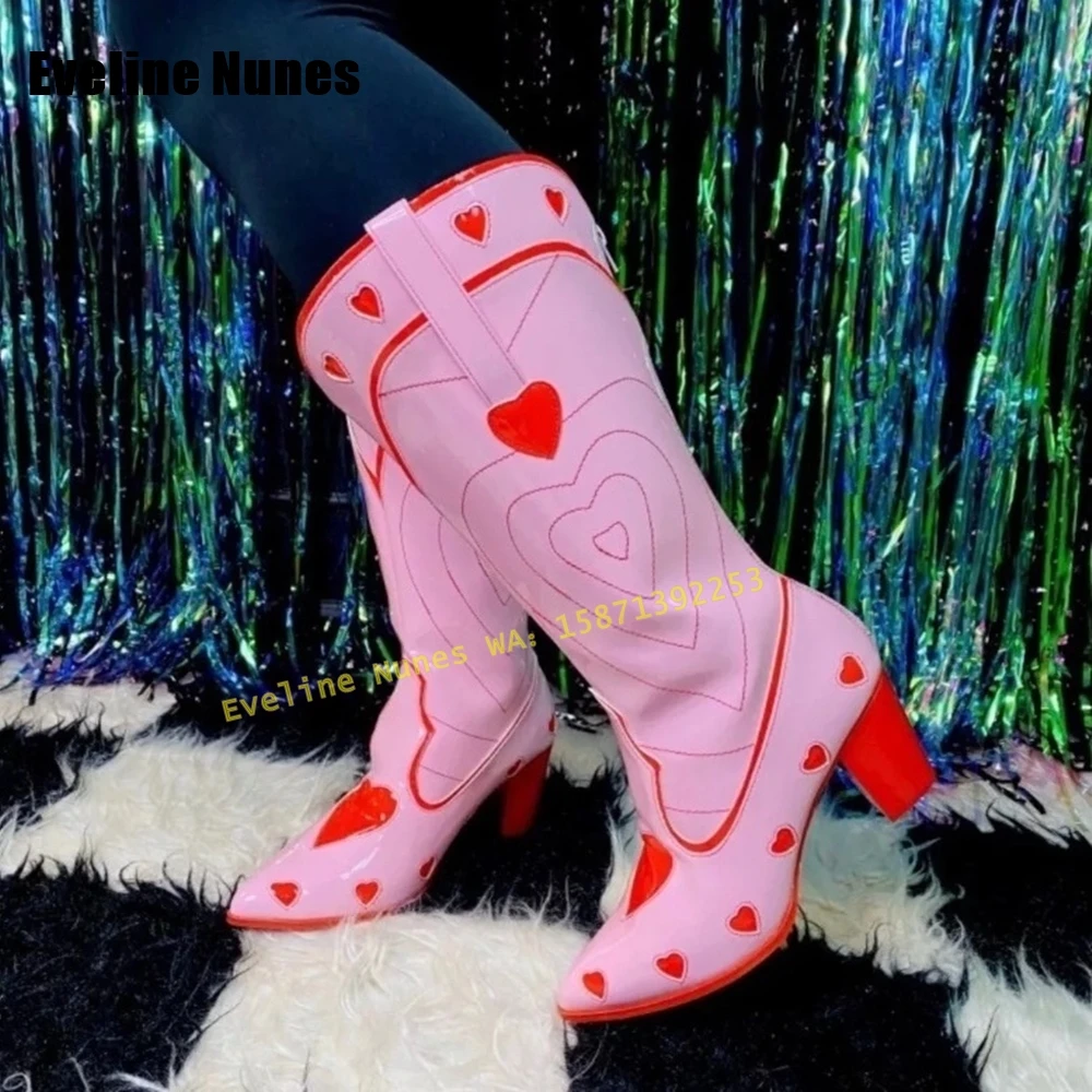 ピンクのハート型カウガールブーツ,先のとがったつま先,厚手の - Women'S Fashion Boots 2025 のレビューと価格