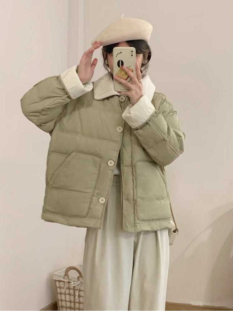 韓国ファッション パファーパーカー レディース コントラスト - Women'S Fashion Parka のレビューと価格