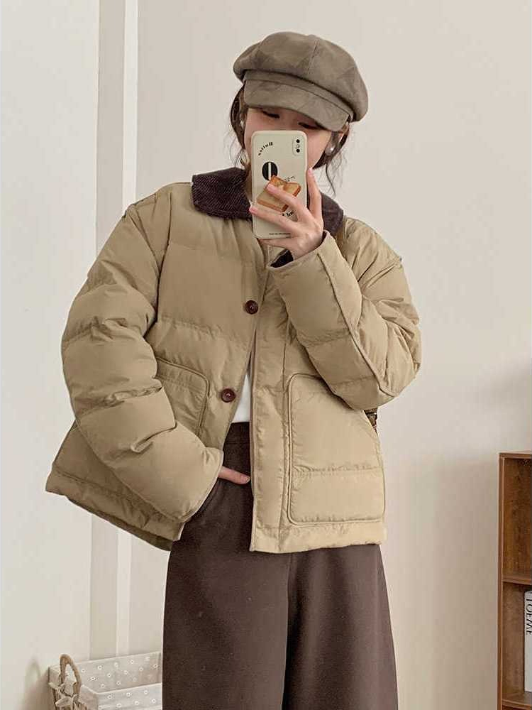 韓国ファッション パファーパーカー レディース コントラスト - Women'S Fashion Parka のレビューと価格
